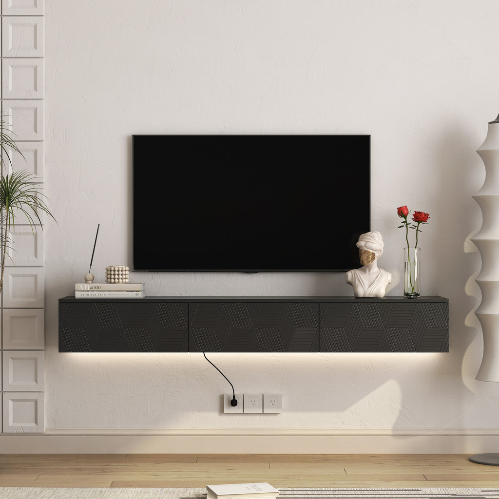Floating TV Stand with LED Lights – Modern Style, Clean Space