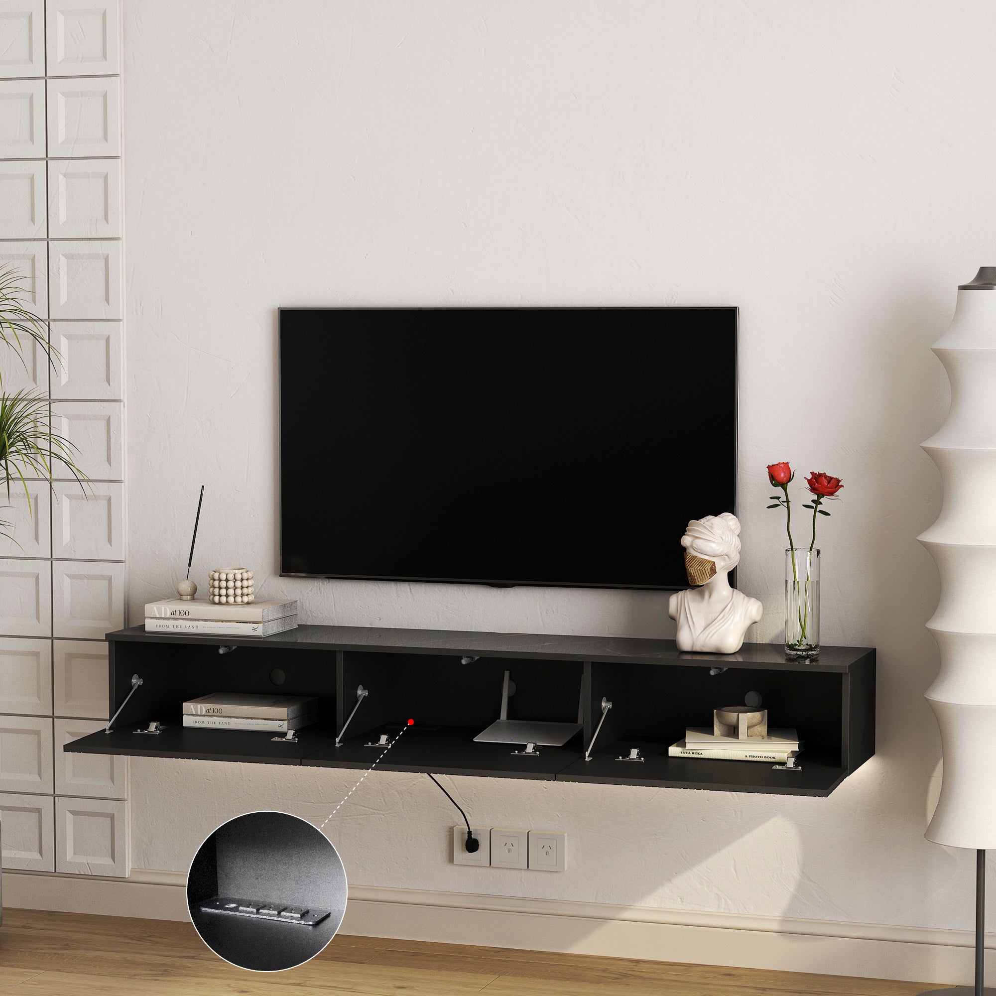 Floating TV Stand with LED Lights – Modern Style, Clean Space